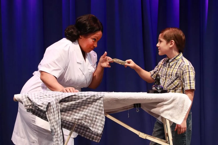 Kareema Khouri and Franco Kiglies on stage in Caroline, or Change