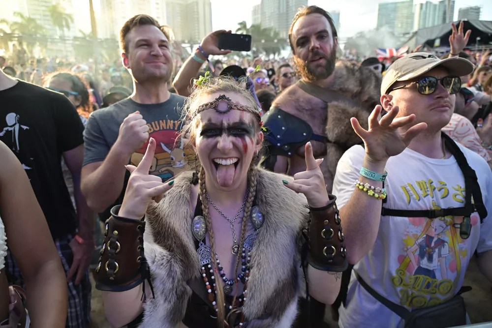 Festivalgoer dressed in Viking clothing at Ultra Music Festival in Miami
