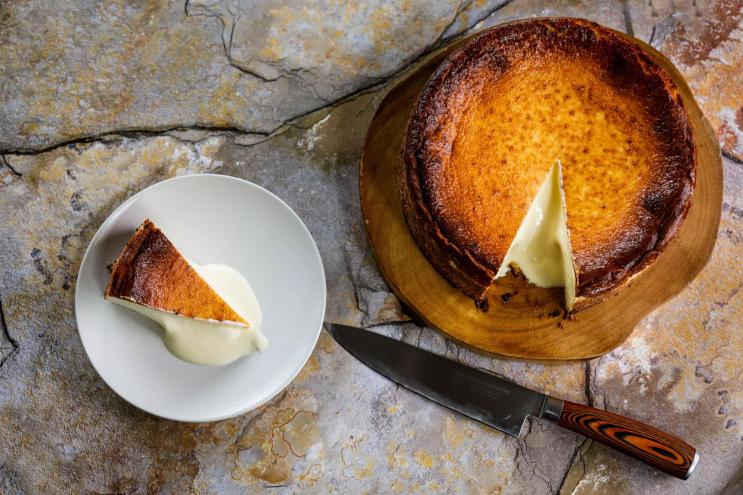 A cheesecake on a rock