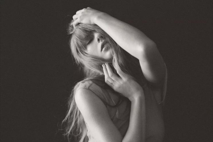 Black-and-white portrait of Taylor Swift