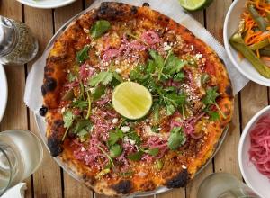 a pizza with toppings