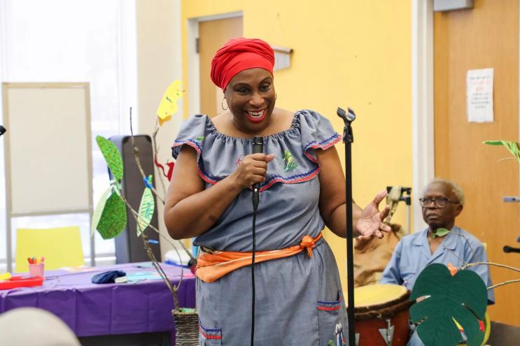 Lucrèce Louisdhon-Louinis on stage at the Little Haiti Book Festival