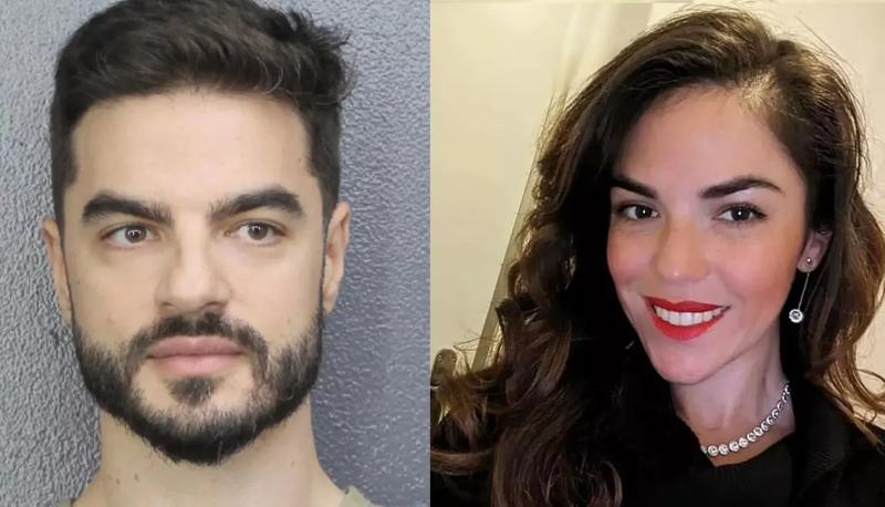 Side-by-side photos: David Knezevich, a bearded man with strong eyebrows and brown hair after his arrest; his missing wife