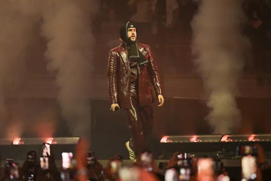 Bad Bunny performing on stage at the Kaseya Center