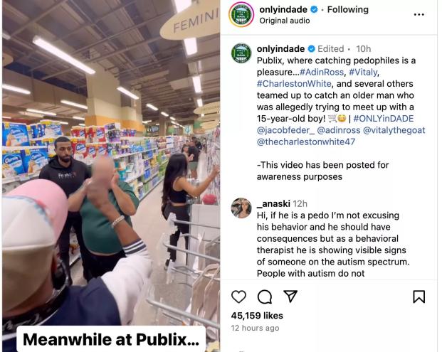 screenshot of instagram post showing a man in a green shirt covering his ears. the man's face is blurred.