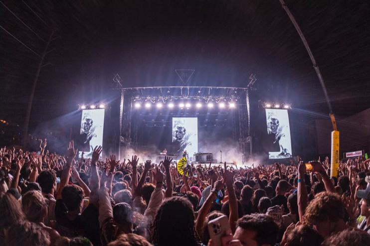 crowd in front of a concert stage