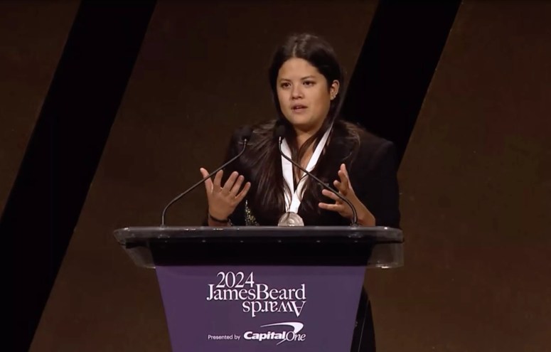 Maty's chef Valerie Chang accepting the 2024 James Beard Award for Best Chef: South