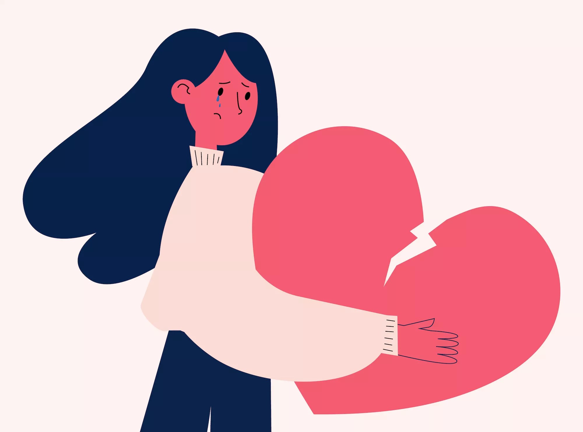 Illustration of woman hold a broken heart