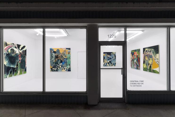 View of Chemu Ng'ok's "To Witness" at Central Fine from the street