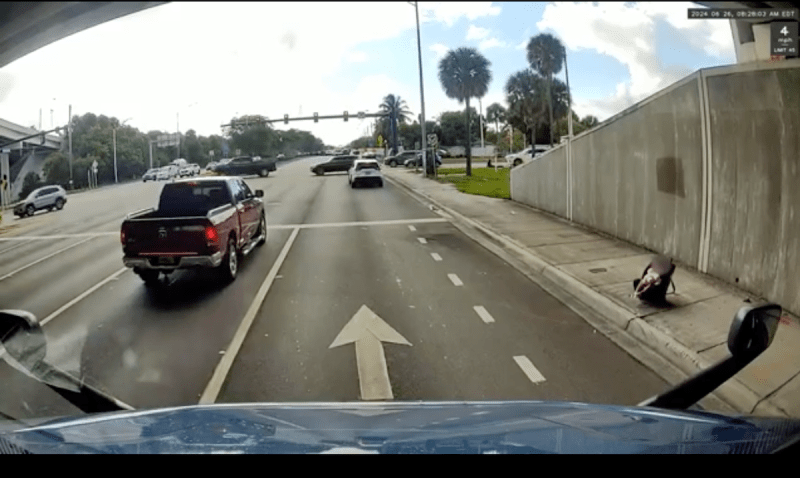 Surveillance video obtained by police shows a man exiting the car with the child in the car seat and leaving her on the sidewalk.