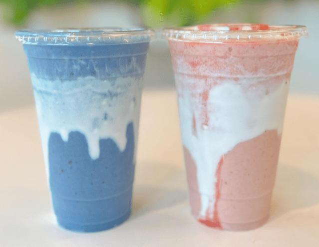 two smoothies on a table