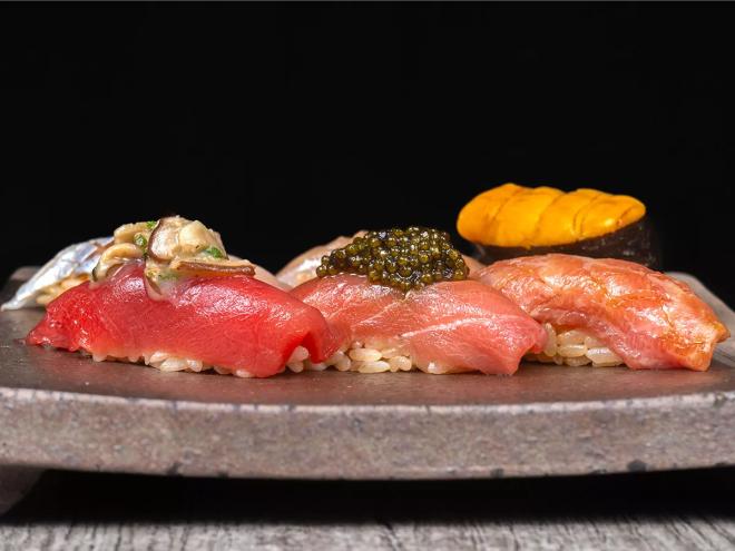 a flight of sushi