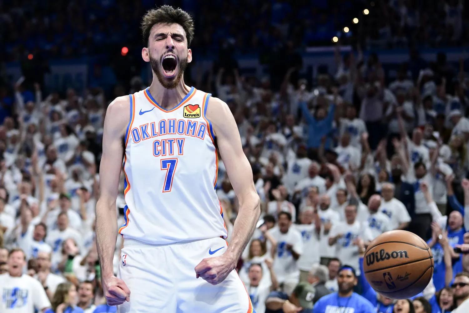 photo of an Oklahoma City Thunder (OKC) basketball player looking fierce
