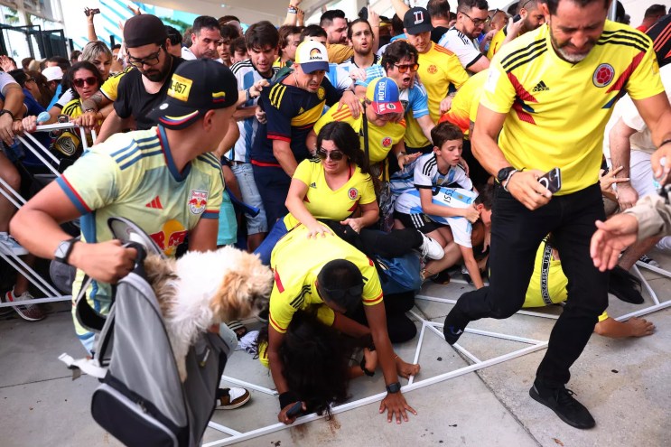 A Shih Tzu was among the fans caught in the crush entering Hard Rock Stadium in Miami Gardens for the Copa América final on July 14, 2024.