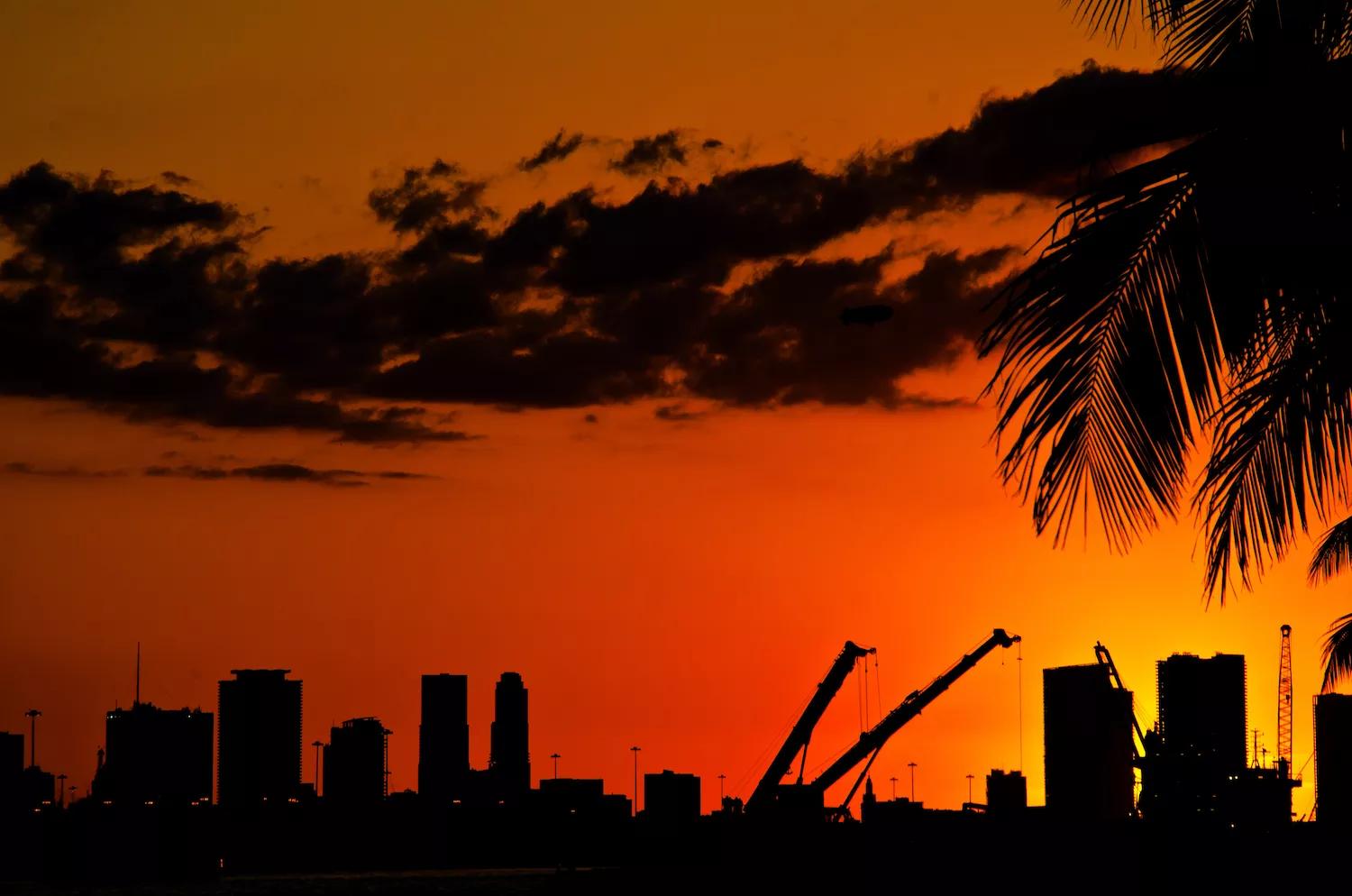 a sunset view of downtown Miami, Florida.