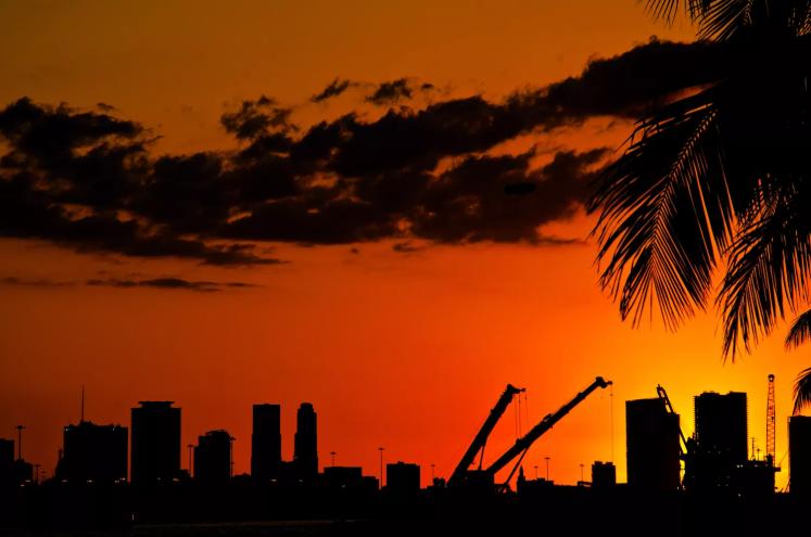 a sunset view of downtown Miami, Florida.