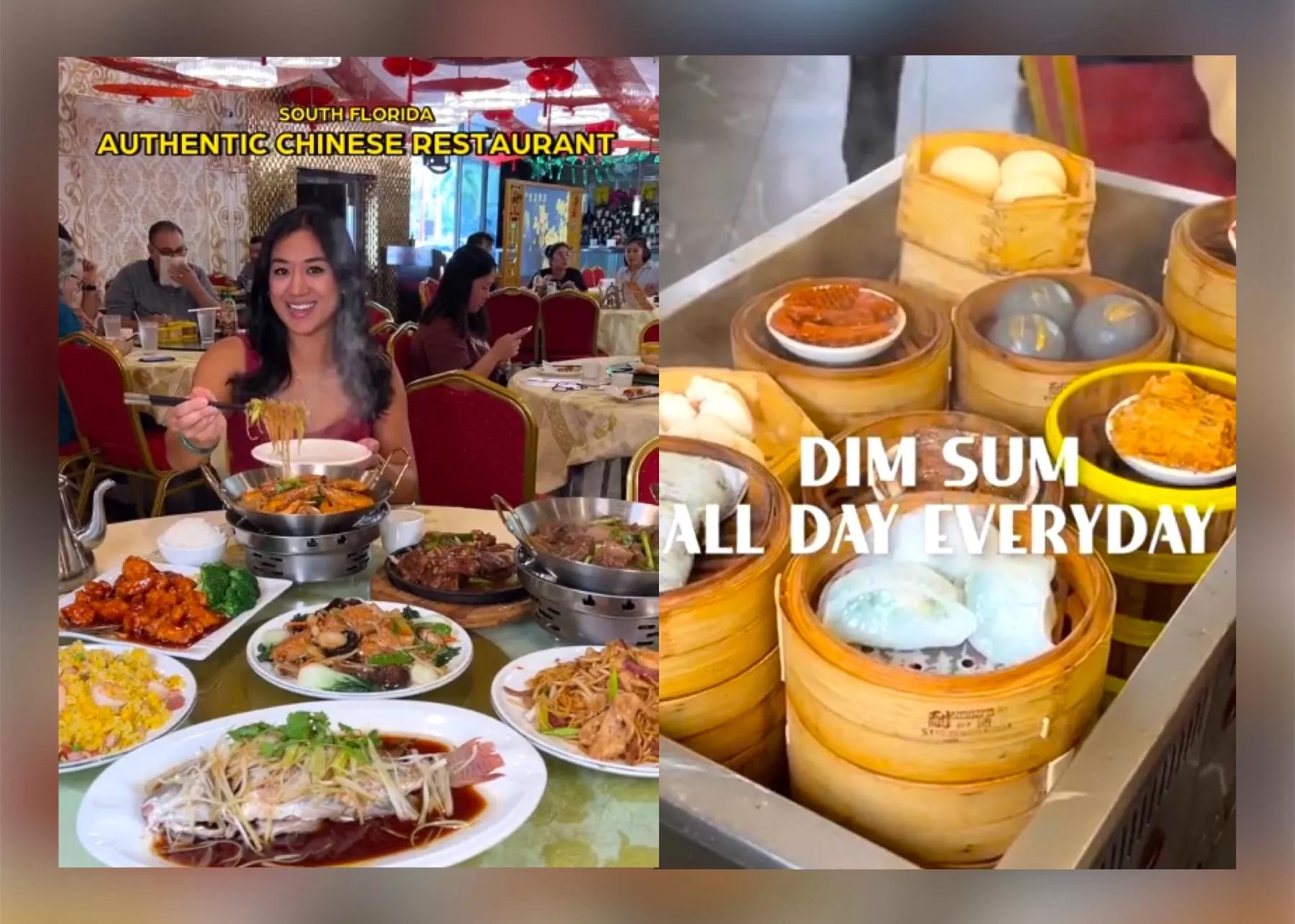 a woman eating Chinese dishes