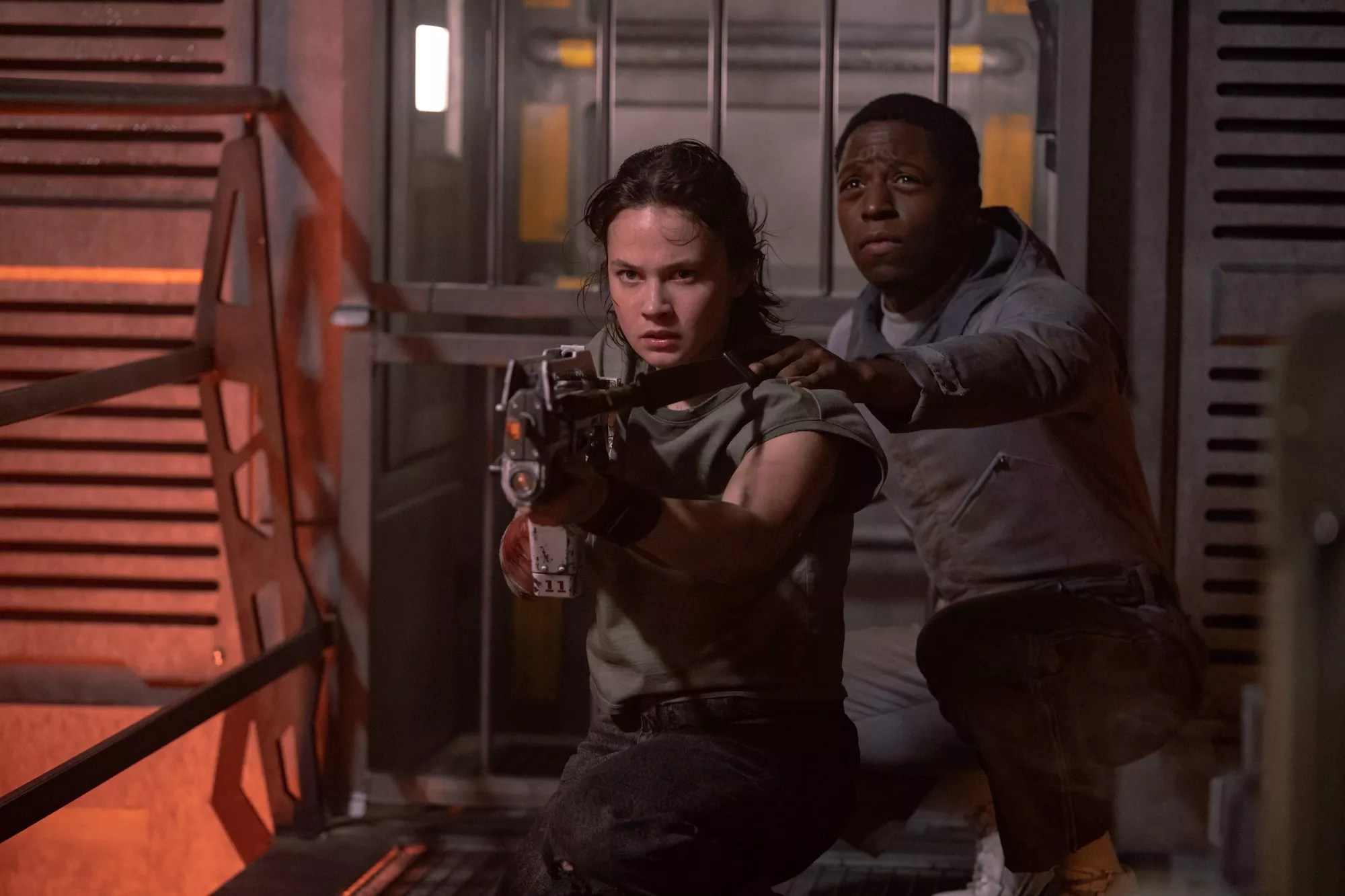 Still of Cailee Spaeny and David Jonsson in Alien: Romulus