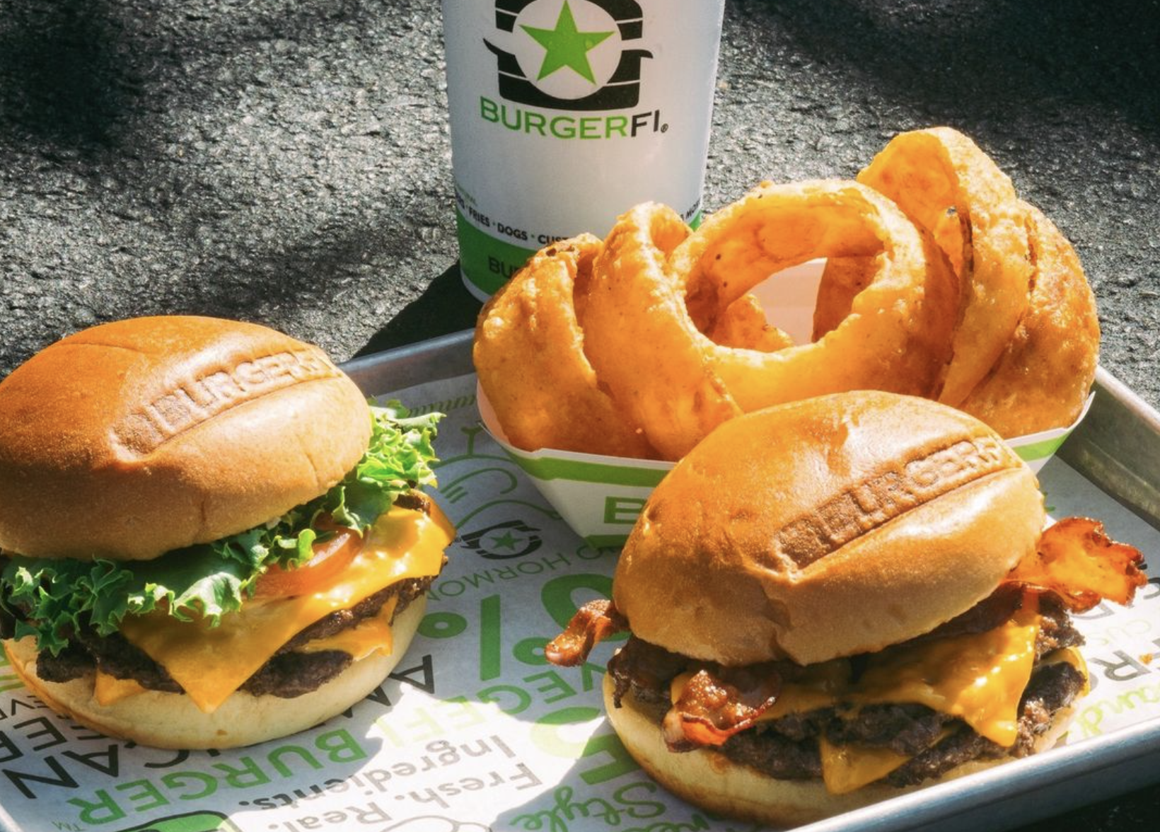 burgers and onion rings