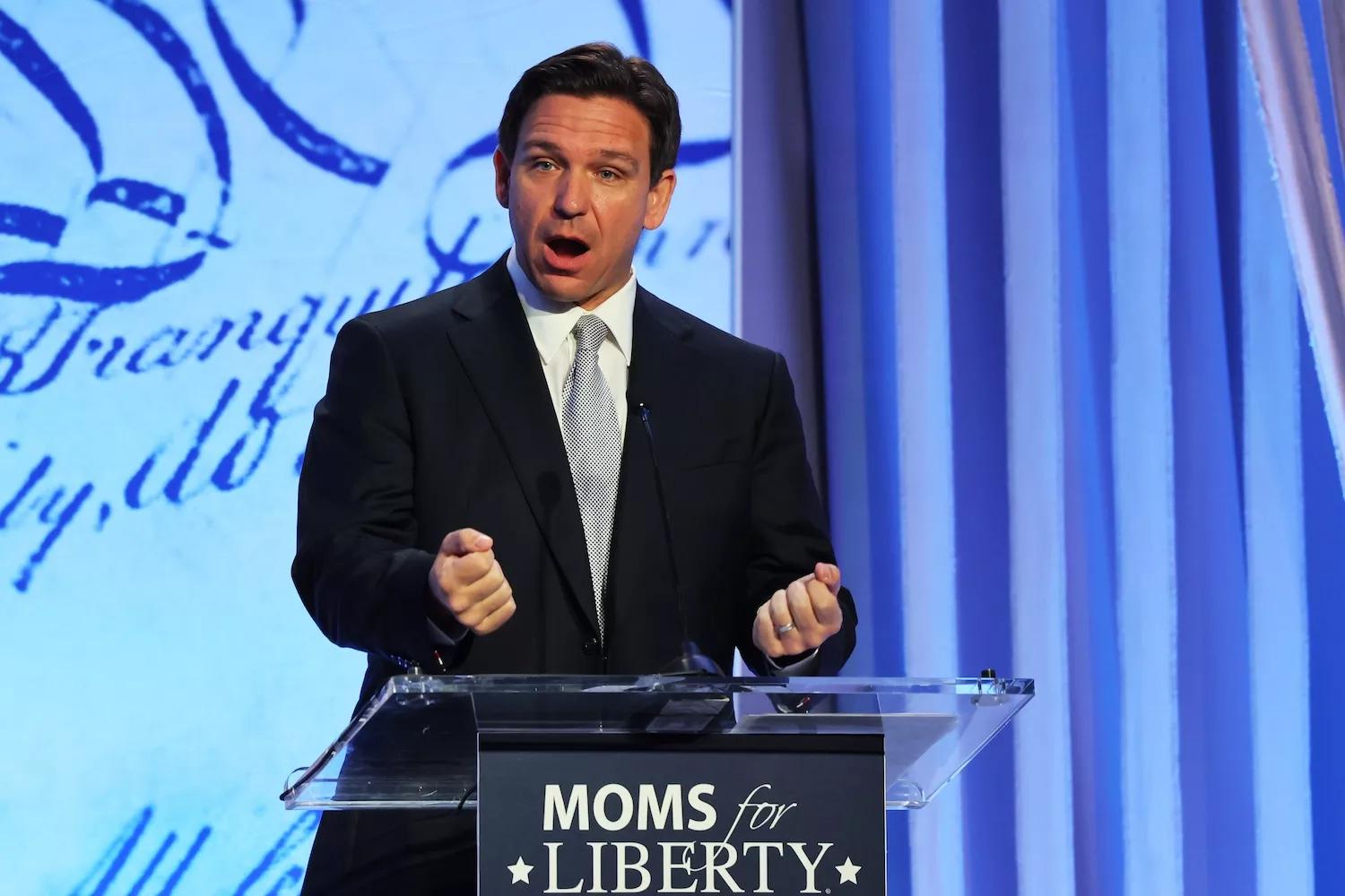 Ron DeSantis speaks at a Moms for Liberty convention