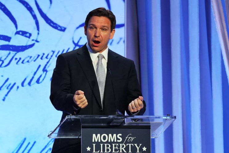 Ron DeSantis speaks at a Moms for Liberty convention
