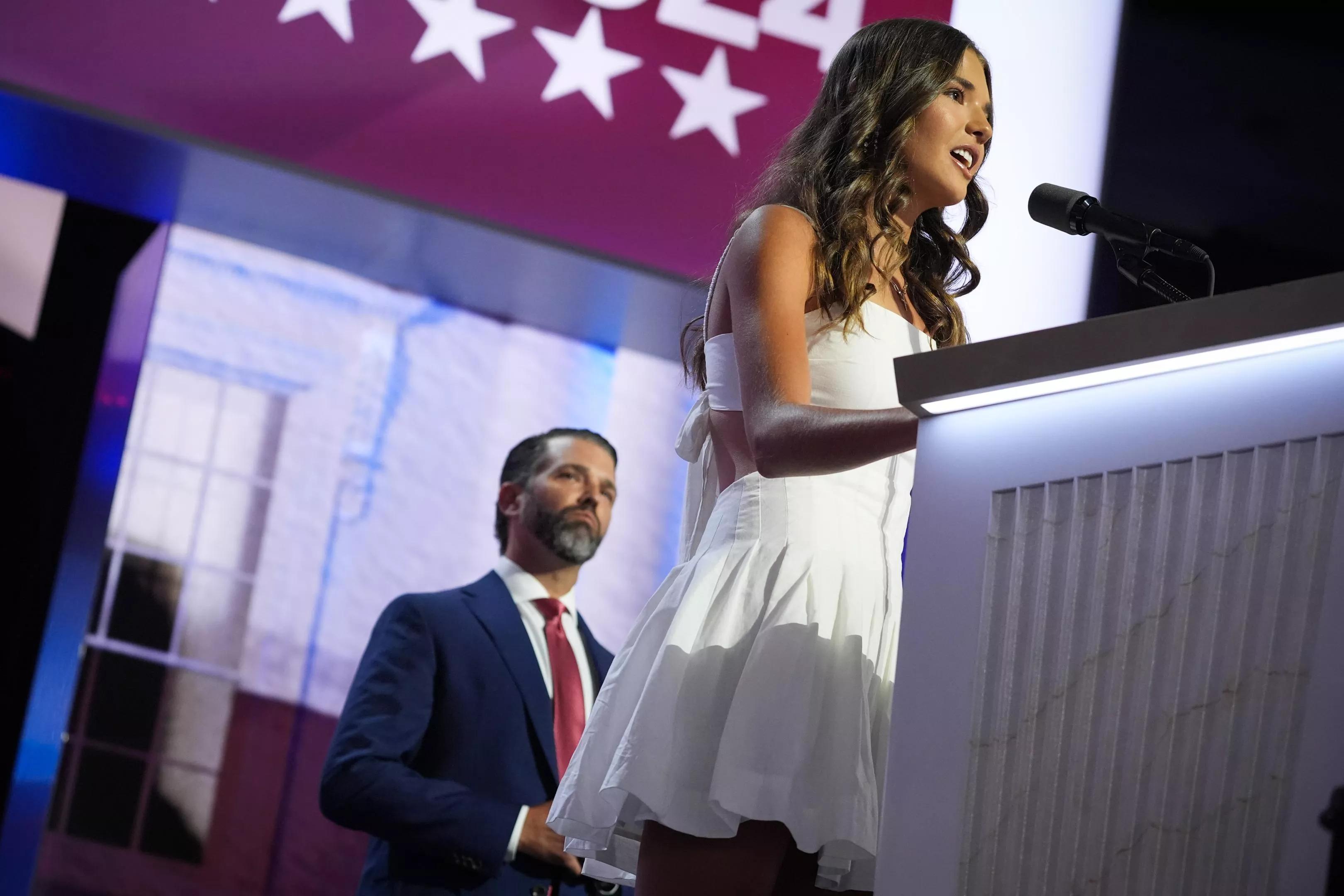 Kai Trump stands and speaks at the 2024 Republican National Committee