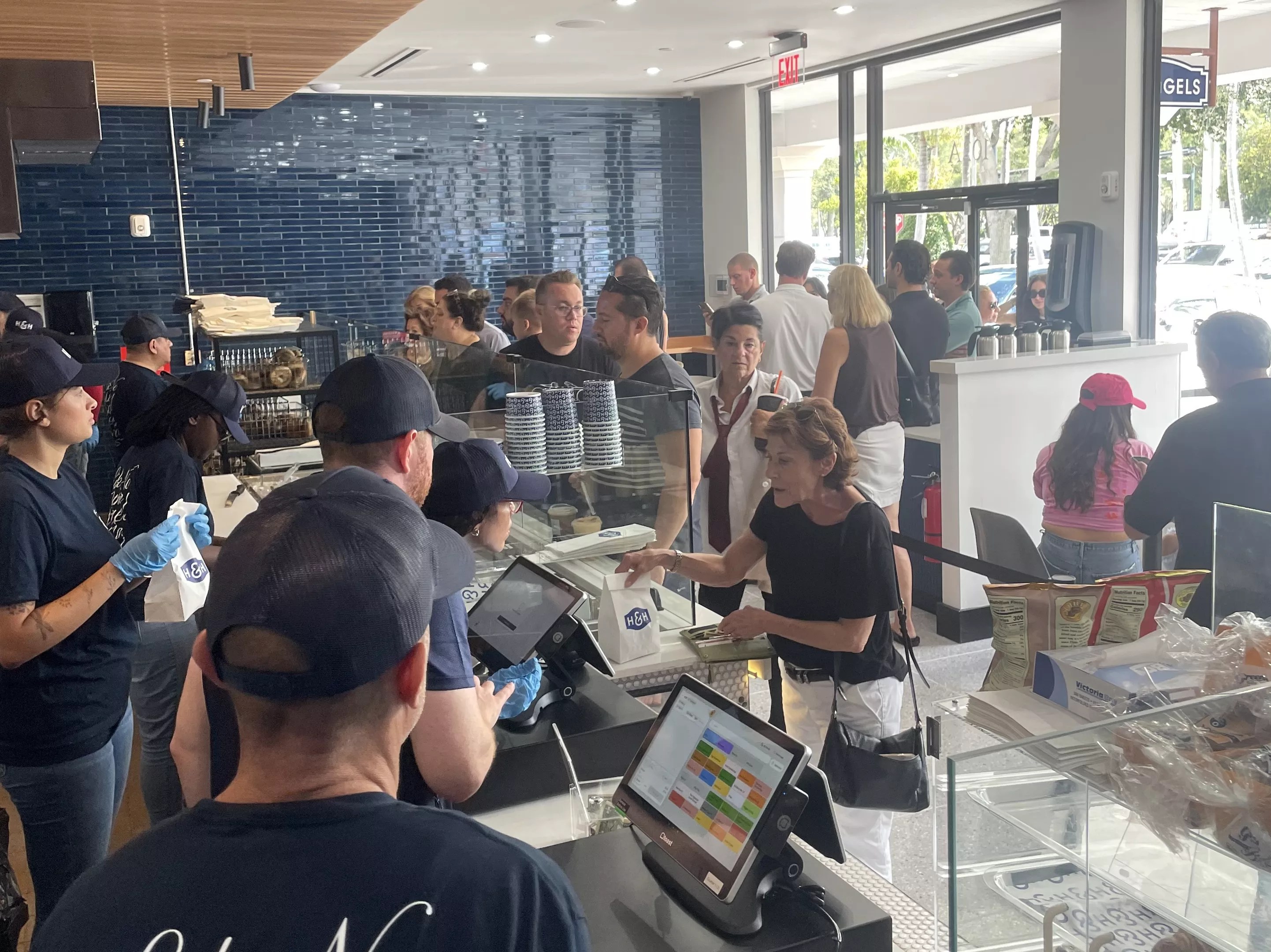 crowd at the bagel shop