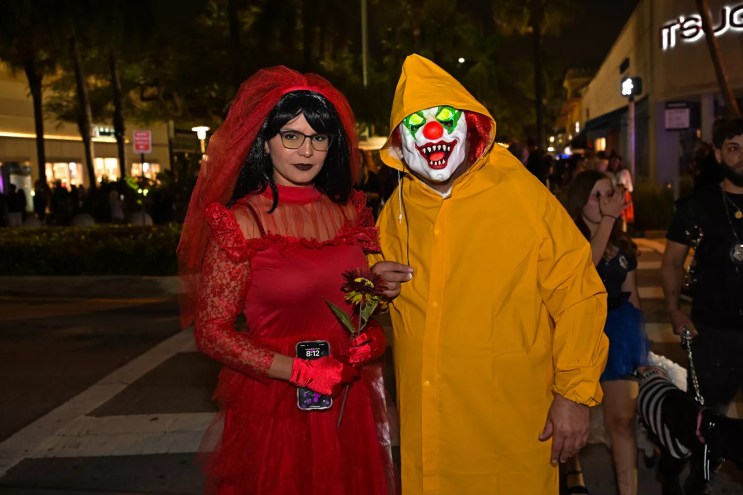 People in costume on Halloween night on Lincoln Road in Miami Beach