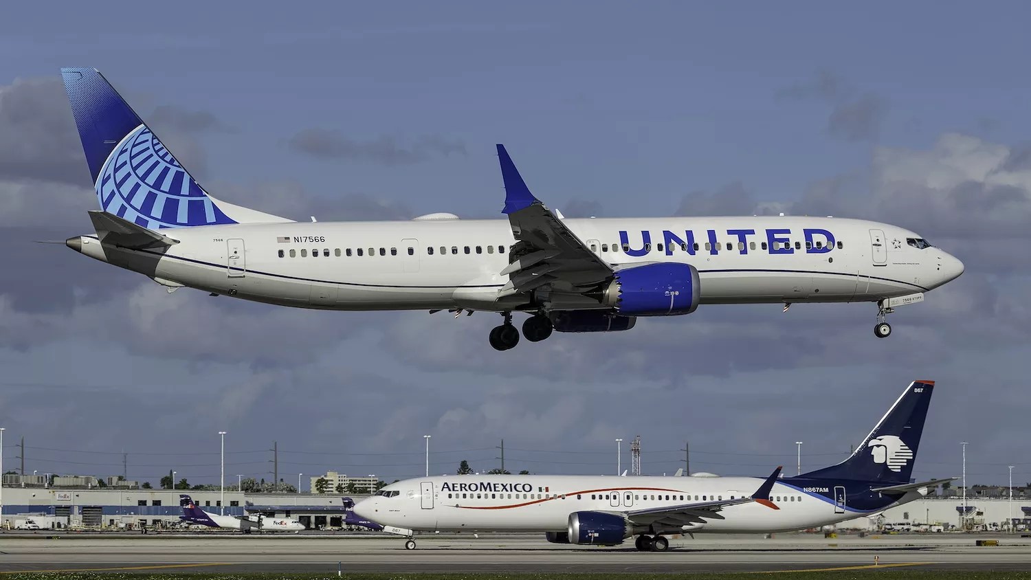 photo of a united airlines boeing 737 max landing at miami international airport in 2024