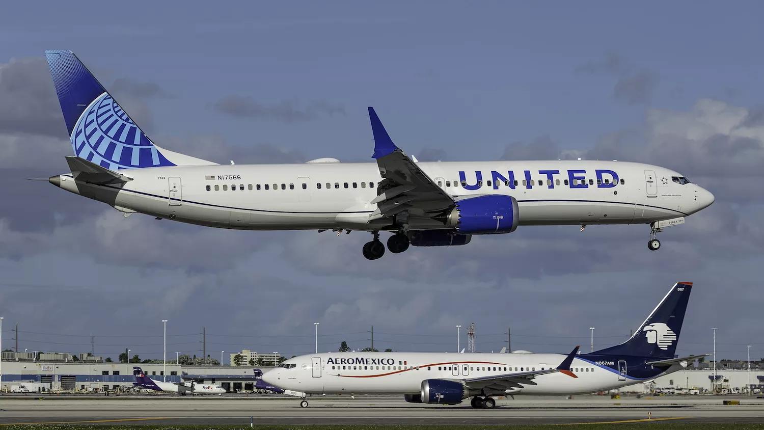 photo of a united airlines boeing 737 max landing at miami international airport in 2024
