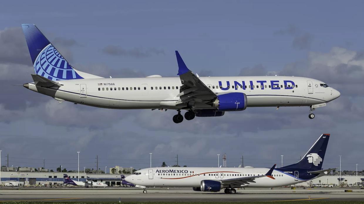photo of a united airlines boeing 737 max landing at miami international airport in 2024
