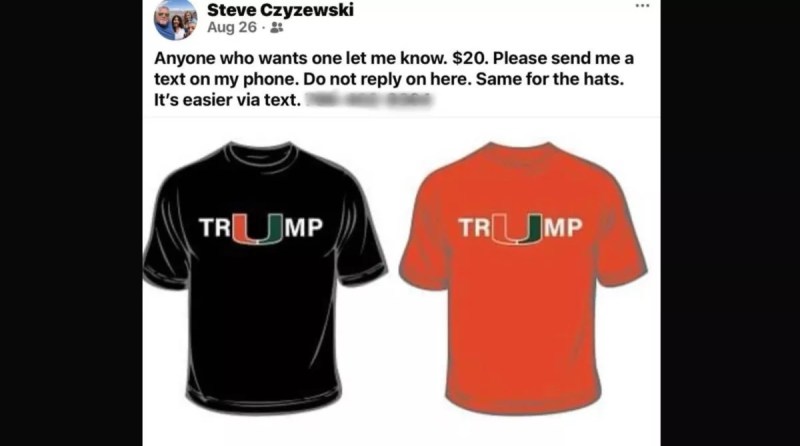 Screenshot of Trump UM shirts