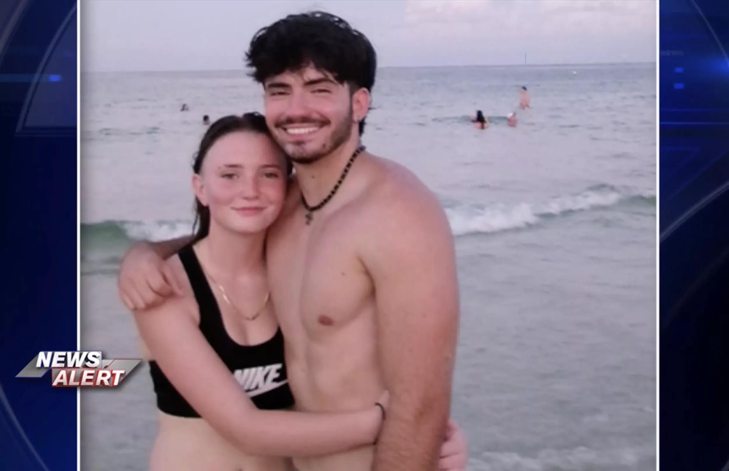 victor castaneda and his sister pose on a the beach