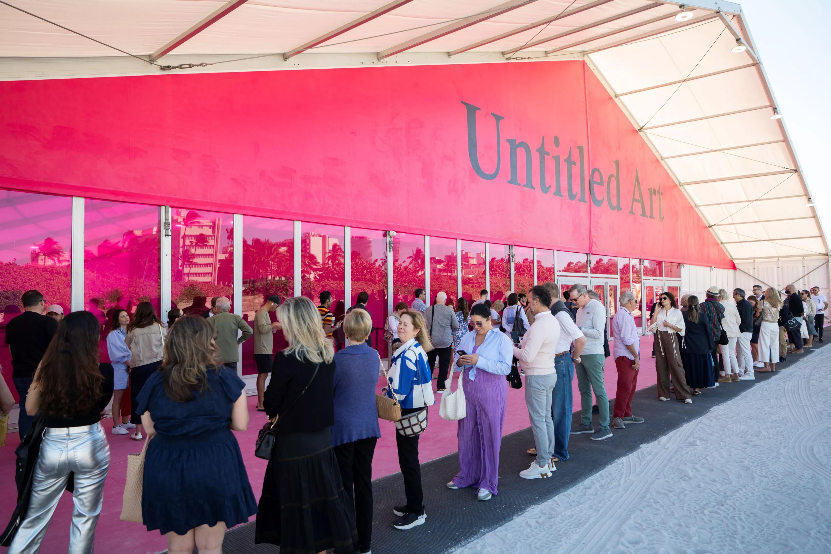 People lining up at the entrance of Untitled Art Fair in Miami Beach
