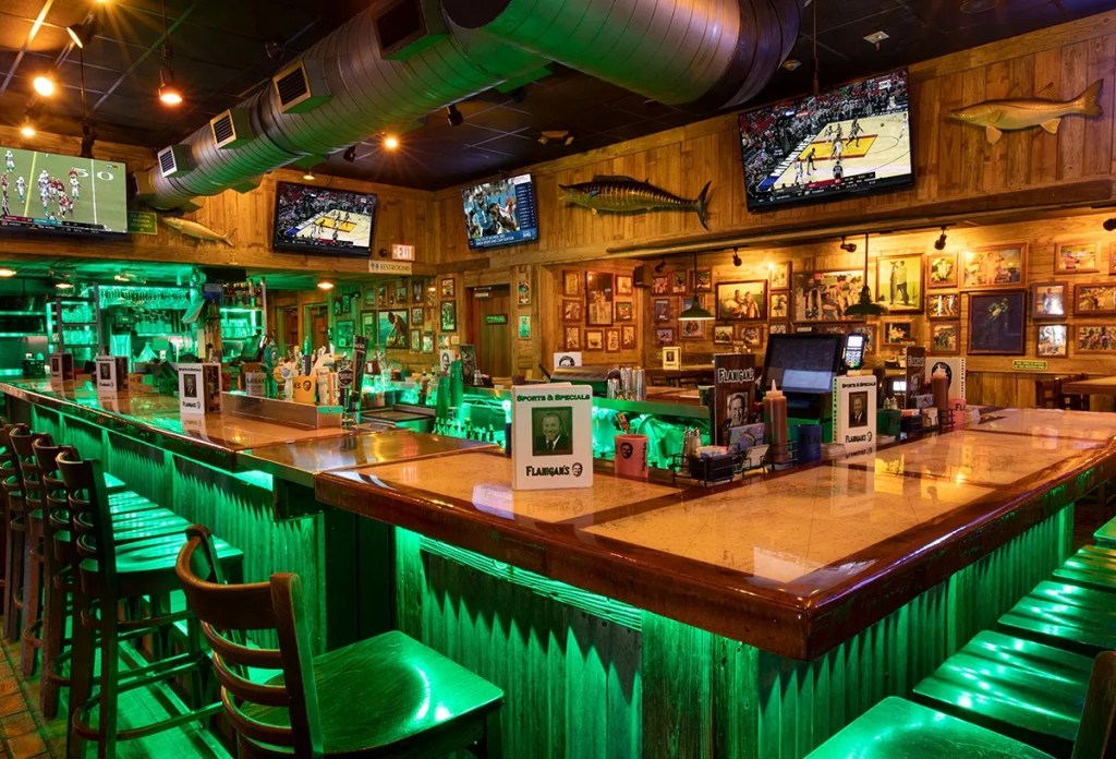 bar with green lighting