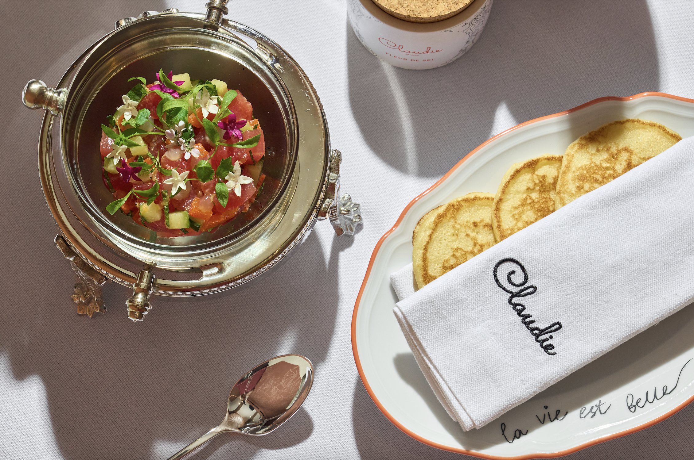 dishes on a white table