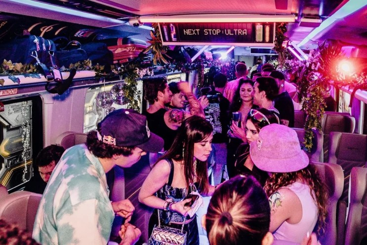 Ultra Music Festival festivalgoers on the Brightline train