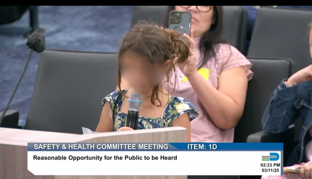 A young girl speaks with a woman, recording her in the background. The young girl's face is blurred.