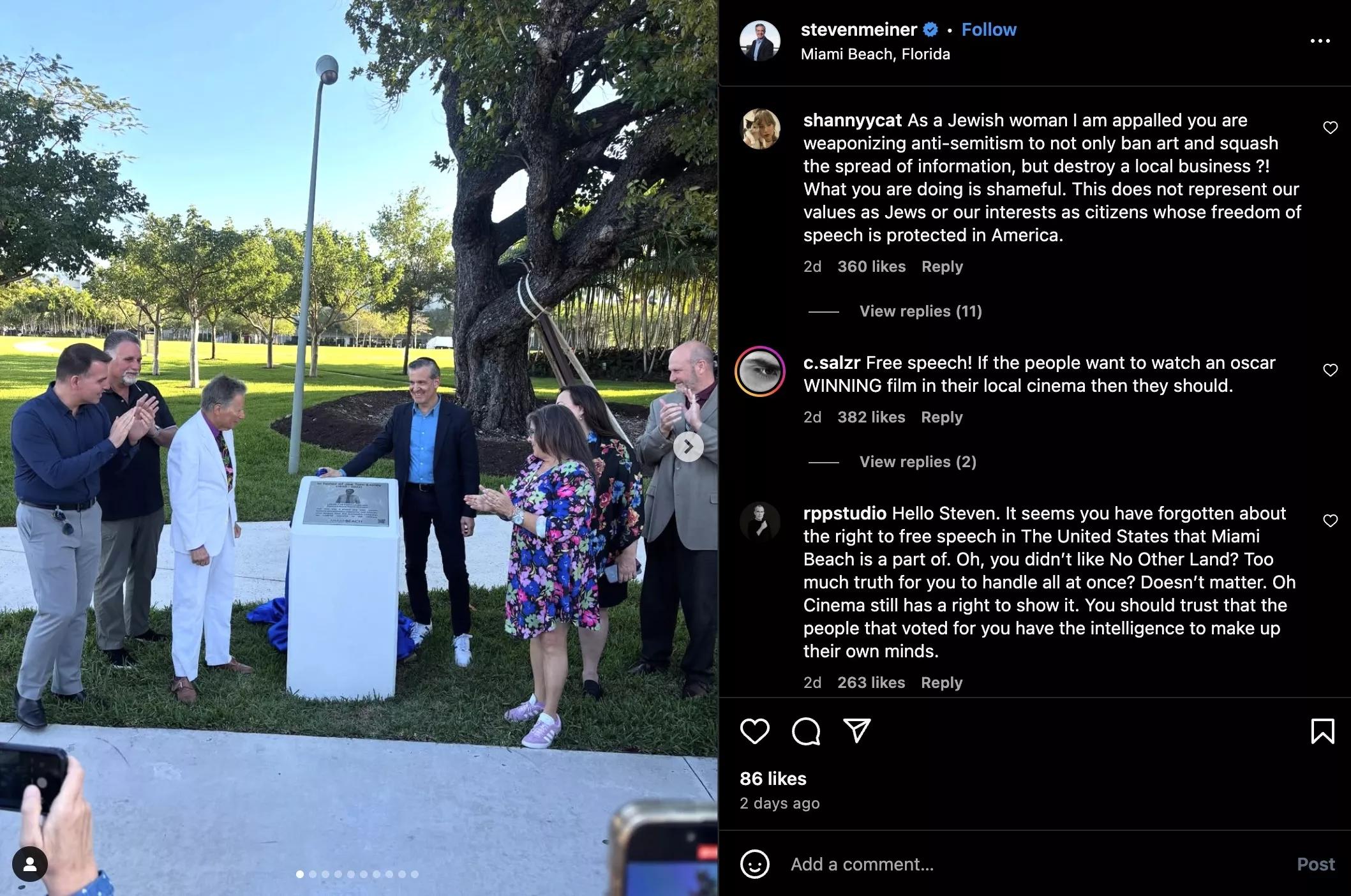 screenshot of Miami Beach Mayor Steven Meiner's Instagram account