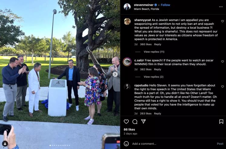 screenshot of Miami Beach Mayor Steven Meiner's Instagram account