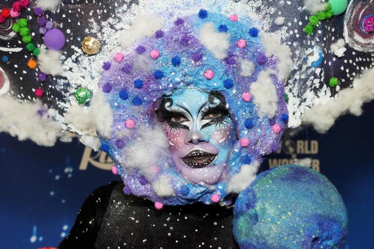 close-up of drag performer Lucky Starzzz in face paint and wig