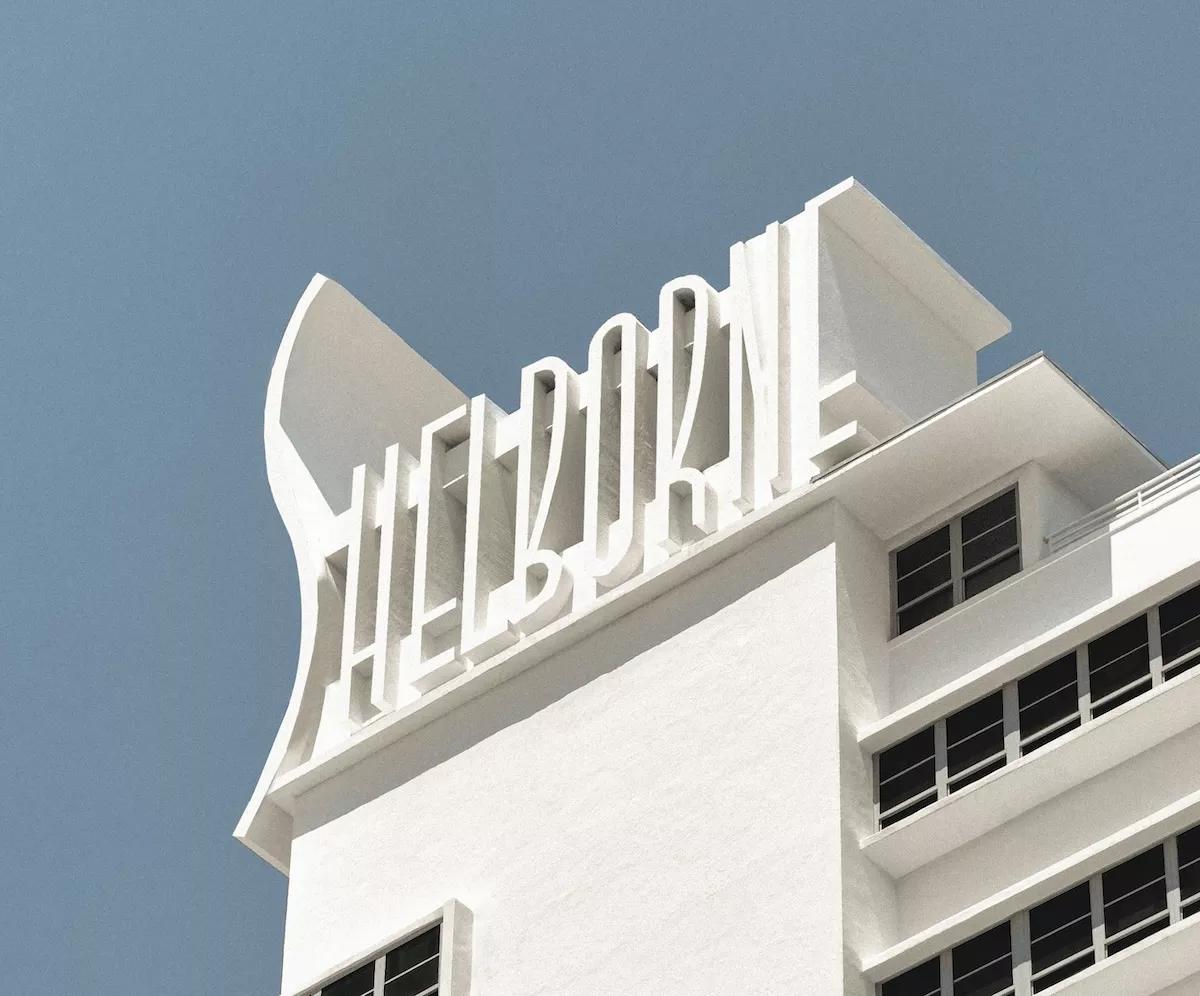 the logo facade of the Shelborne hotel in Miami Beach