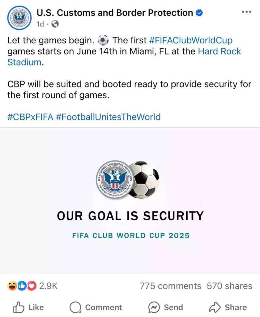 A Facebook post from U.S. Customs and Border Protection.