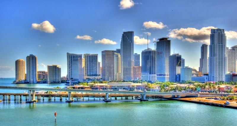 The Miami Skyline overlooking the ocean