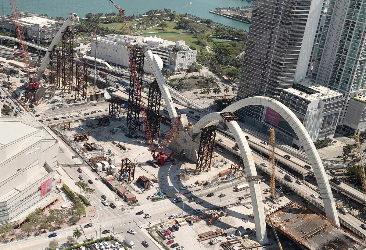 Construction of signature bridge in downtown Miami