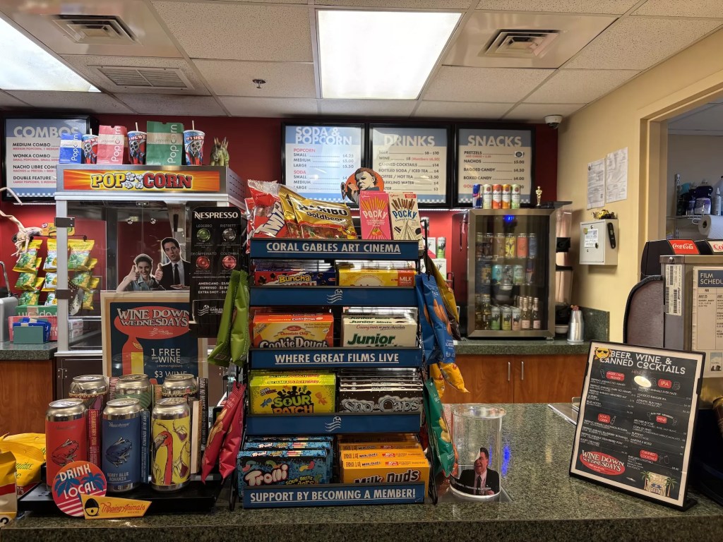 the snack bar at an independent movie theater