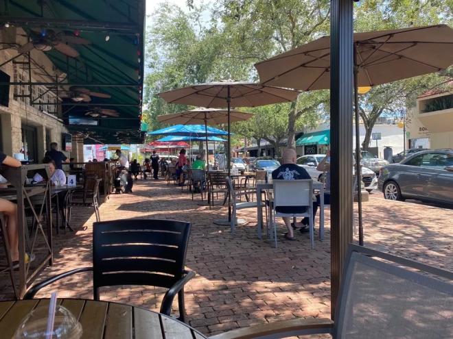 outdoor patio seating at a restaurant