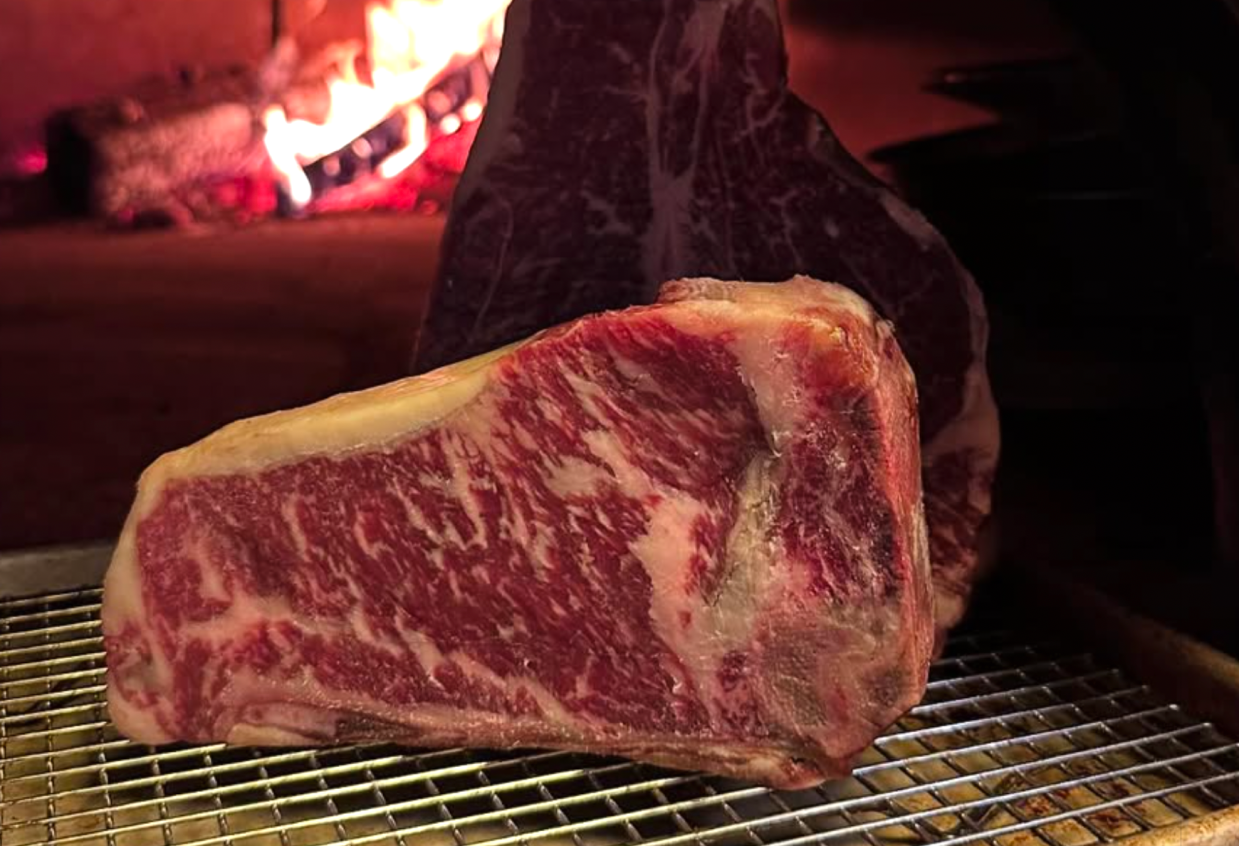 steak by open flame