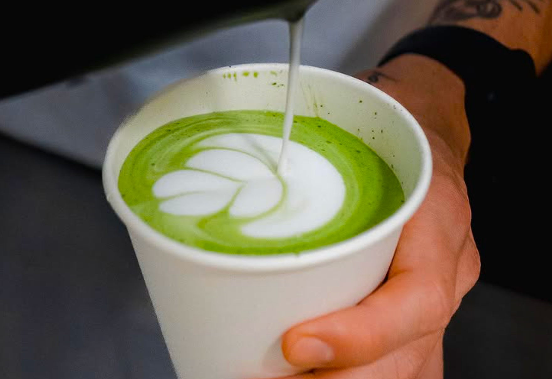 green matcha in a plastic cup